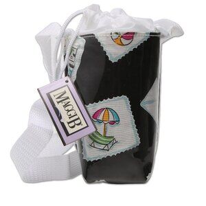 MaggiB Bottle Holder Bag Crossbody Beach House Print Drawstring Top Adjustable